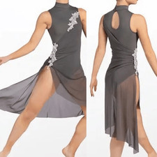 WEISSMAN Dance costume lyrical gray mesh dress Beneath Your Beautiful 12437 LC