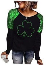 St. Patrick's Day Shirts for Women Long Sleeve Lucky Irish Medium Stcx-black02