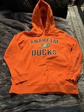 Fanatics Men's Med Anaheim Mighty Ducks Orange Hockey Sweatshirt Hoodie