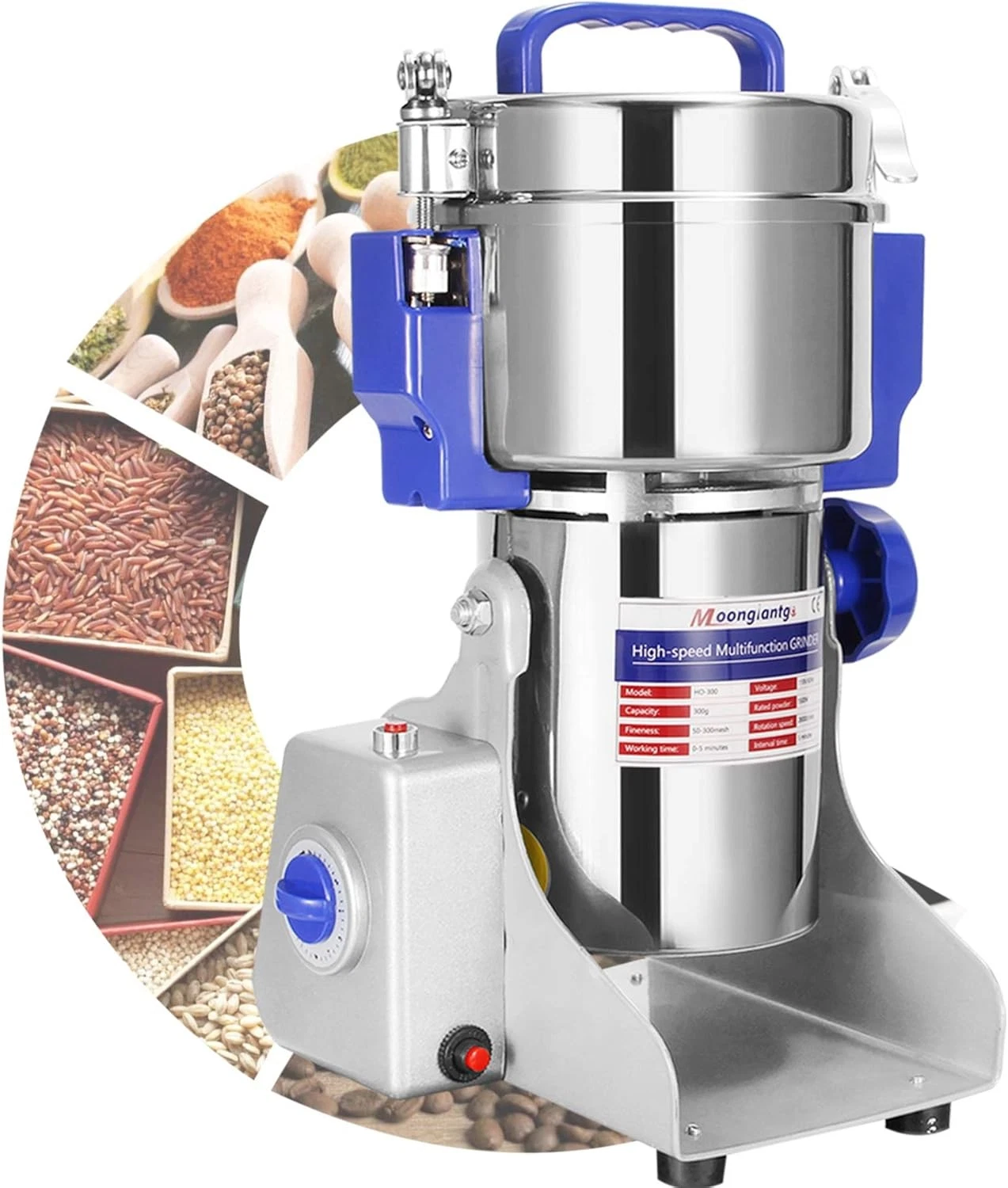 Moongiantgo 800g/1.76lb Electric Grain Grinder 50-300 Mesh Herb Spice Mill 2500W