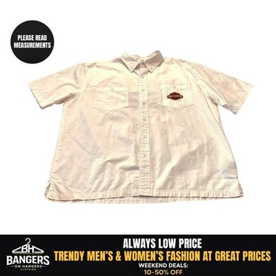 Harley Davidson Shirt Men's XL White Embroidered Shield Pocket & Back Button Up