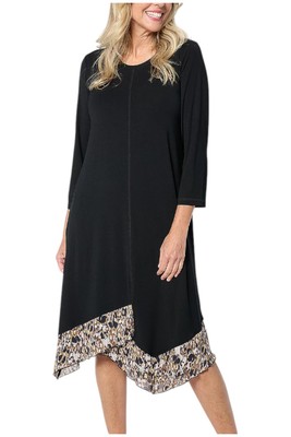 LOGO by Lori Goldstein Women's 3/4 Sleeve Stepped Hem Dress Black
