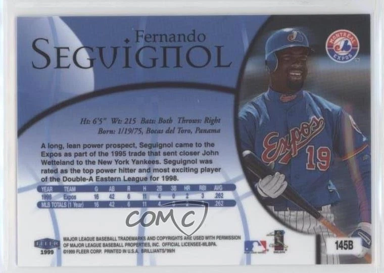 1999 Fleer Brilliants Blue Fernando Seguignol #145B - Image 2 of 2