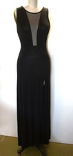 Forever 21 Long Blk Body Con Dress L Sleeveless Mesh V-Neck & Back Slit Stretch