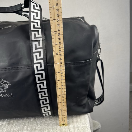 VERSACE Parfum Weekender Duffel Bag Black Shoulder Strap Double Handle Greek Key - Picture 22 of 24