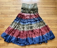 Vintage Tie Dye Tiered Skirt Cotton Sz S Multicolor Boho Hippie Granola Earthy