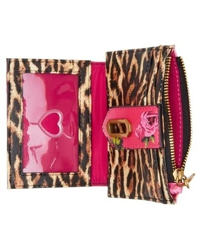 Cartera Betsey Johnson Kitsch Leopardo Floral Doble Plegable Cierre Giratorio Oro Rosa Foto 4 de 4