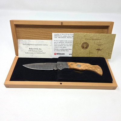 Boker 2005 Annual Damascus Jahresmesser Folding Knife #182/999 Olive NOS