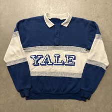 Vintage 80s Yale Bulldogs Collared Crewneck Sweatshirt M Blue Ivy League College
