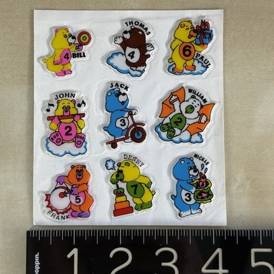 Vintage puffy numbered name sticker Stickers bears (Care Bear dup) Sheet