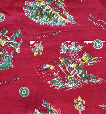 Vintage Boy Scout of America Red Flannel Fabric 33'' X 67''