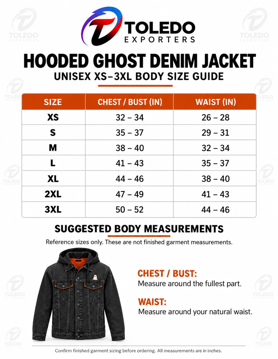 Black Hooded Ghost Denim Jacket with Orange Lining and Halloween Embroidery image 6