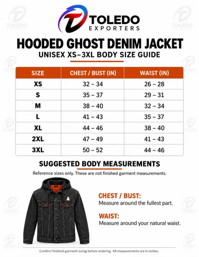 Black Hooded Ghost Denim Jacket with Orange Lining and Halloween Embroidery image 6