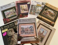 Marty Bell's Cross Stitch Pattern Lot Of 7 - English Countryside Cottage Themed