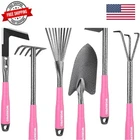 6-Piece Pink Garden Tool Set, Heavy Duty Gardening Hand Tools with Soft Rubbe...