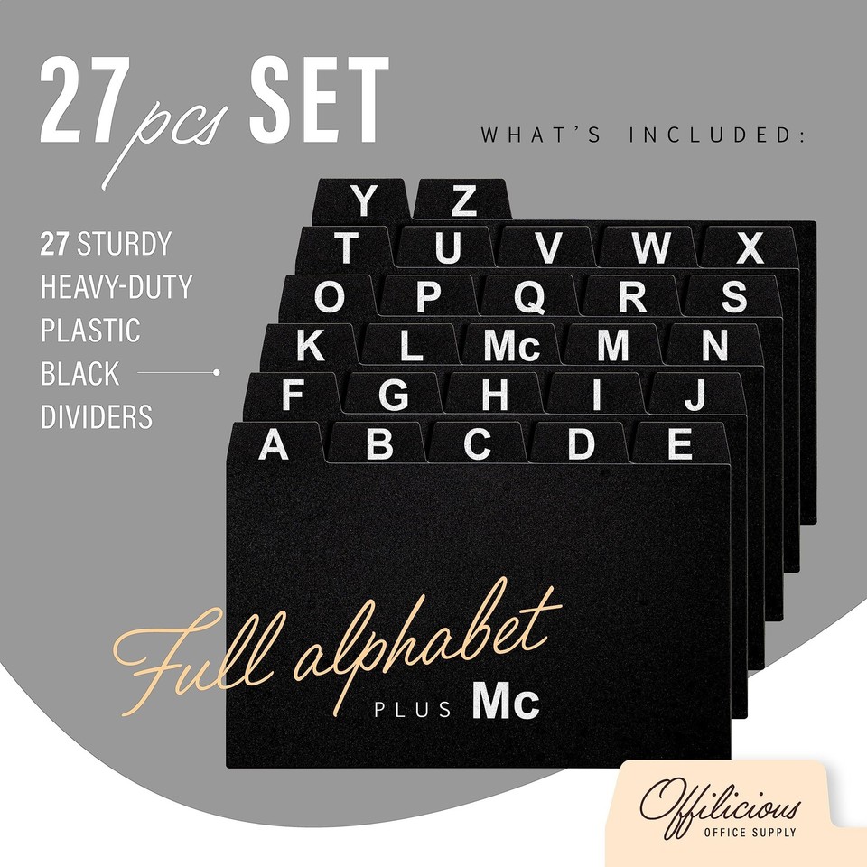 OFFILICIOUS 27 Black Index Card Dividers 3x5 - Large Index Cards for ...