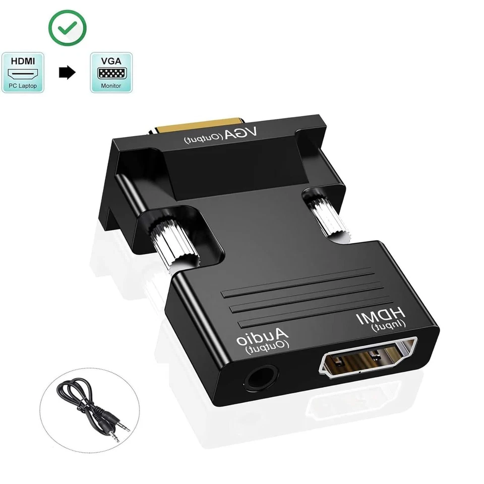 2 Stücke HDMI auf VGA HDMI VGA Adapter mit 3,5mm Klinkenstecker für PC Laptop TV - Bild 2 von 4