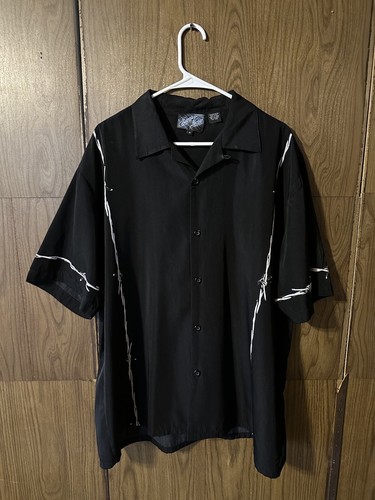 Sapphire Lounge Black Western Button Down Short Sleeve Barbwire Shirt Mens XL