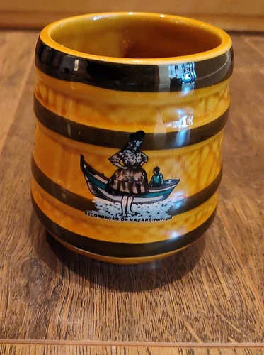 Acpereira PORTUGAL Vintage Ceramic Barrel Coffee Mug Cup  Nazare Pottery RARE
