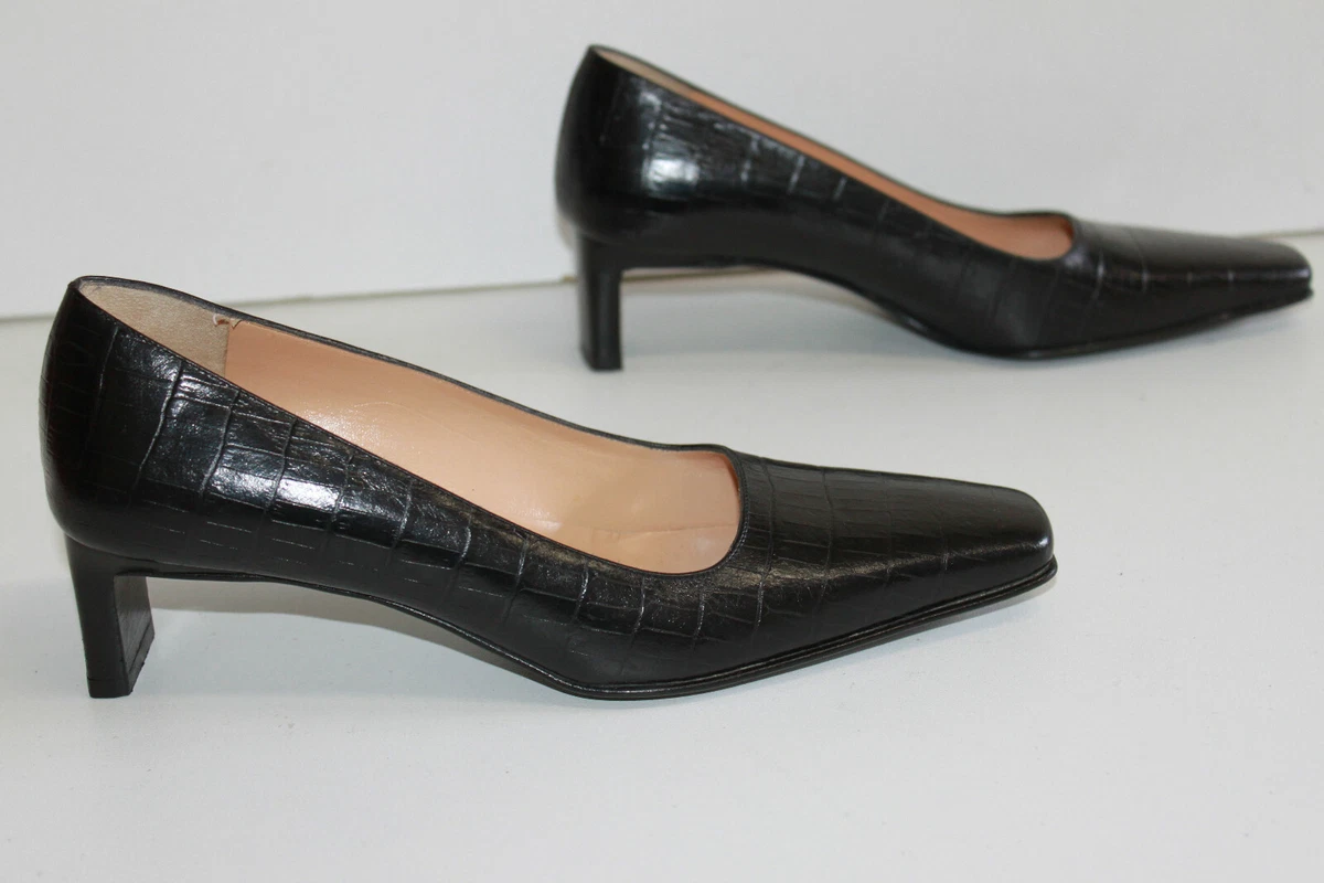 Plain black leather court shoes sale