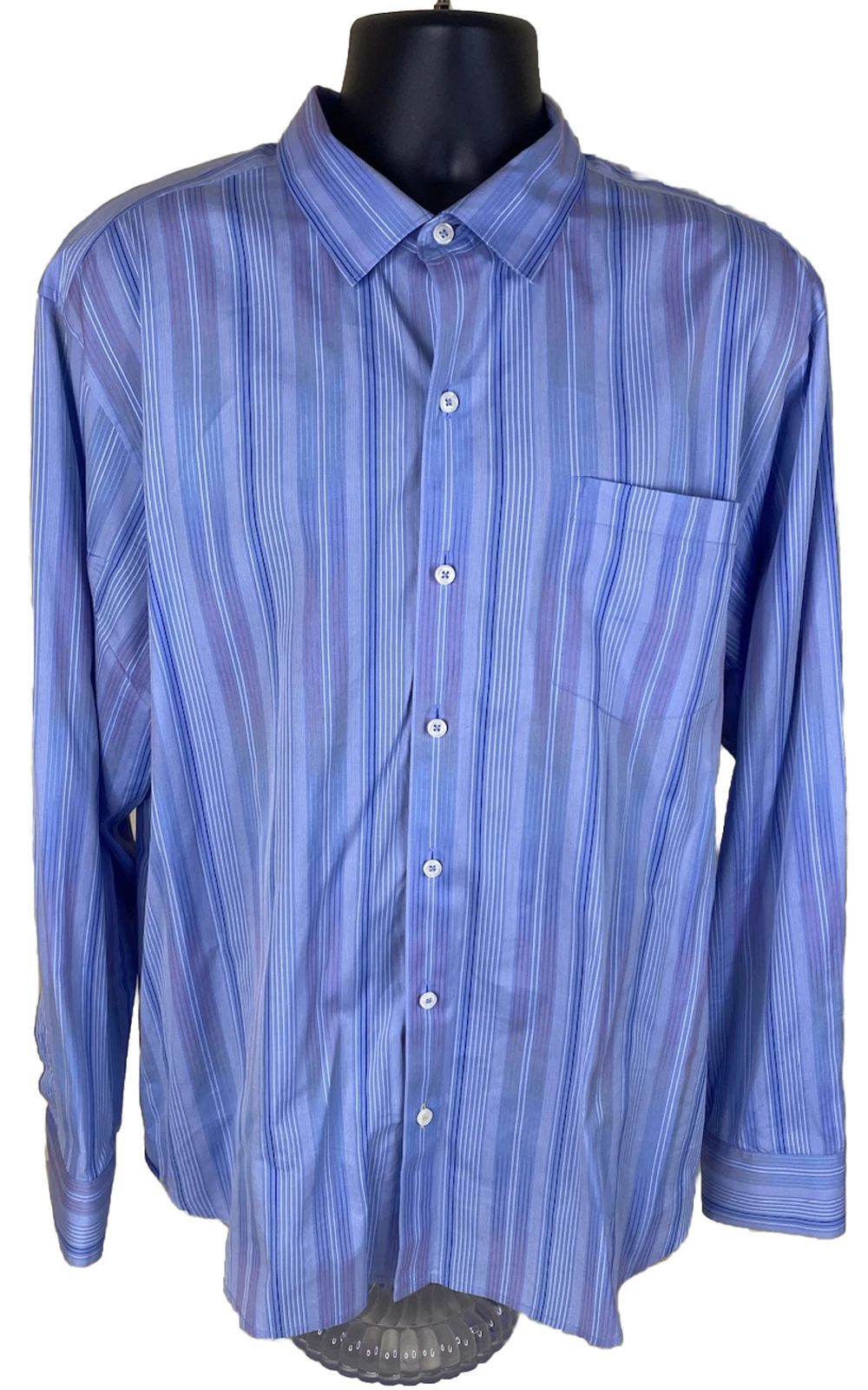Tommy Bahama Shirt Mens XL Blue Flip Cuffs Striped Button Up Silk Blend