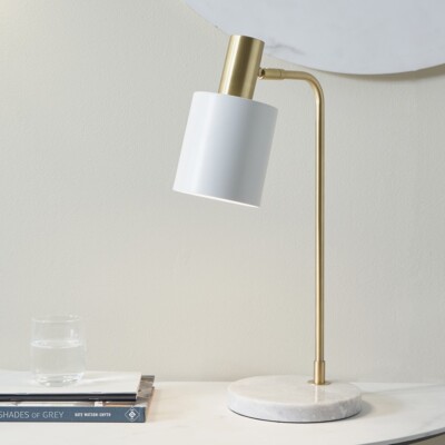 Weiß Gold Tischlampe Marmorfuß Modern Metall Schreibtisch Arbeits Arbeitszimmer Lampe Schlafzimmer