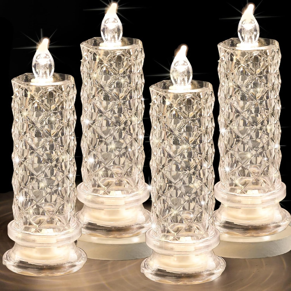 LED Candles, 4Pack Battery Operated Candles with Rose Light Halo