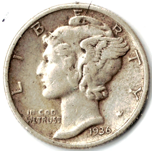1936 MERCURY DIME in ABOUT UNCIRCULATED condition ~ SEE THE SCAN     stk 36-103