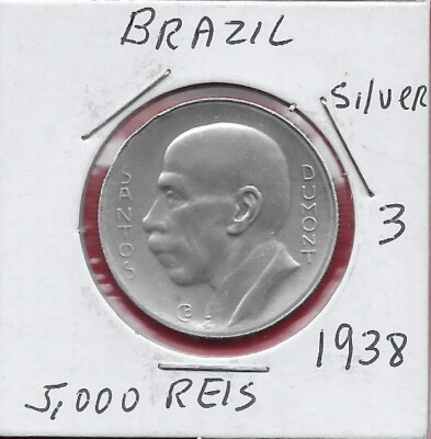 BRAZIL 5000 REIS 1938 ALBERTO DOS SANTOS DUMONT (1873-1932),FRENCH AND BRAZILIA
