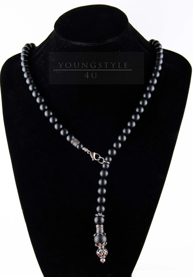 Herren Männer Halskette Ketten Perlenkette Onyx schwarz Rosenkranz Y-Kette lava - Bild 3 von 4