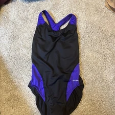 DOLFIN Ocean One Piece Swimsuit Size 38 Purple Black High Leg