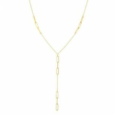 Paperclip Lariat Cable Chain Necklace Real 14K Yellow Gold 17" 2.0gr