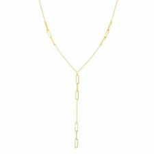 Paperclip Lariat Cable Chain Necklace Real 14K Yellow Gold 17" 2.0gr