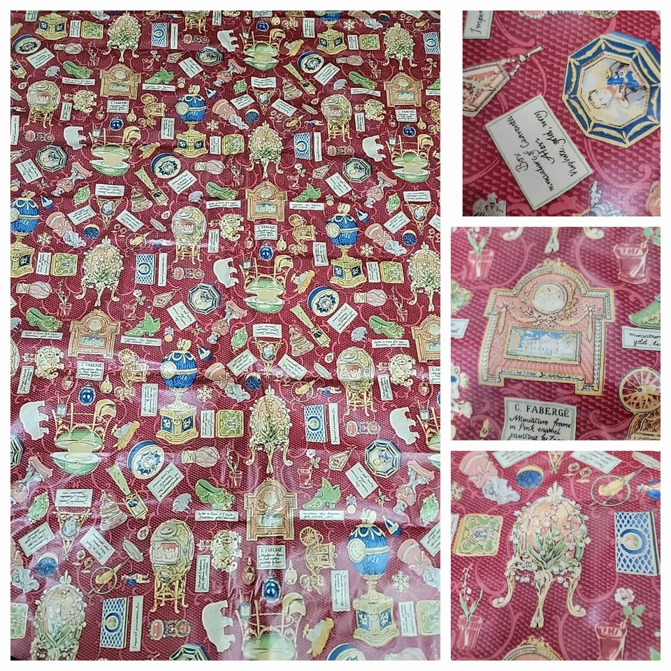 VTG Cyrus Clark “Alexandra” Fabergé Egg Print Cotton Fabric 5 Yds Teflon 55” - Image 2 of 4