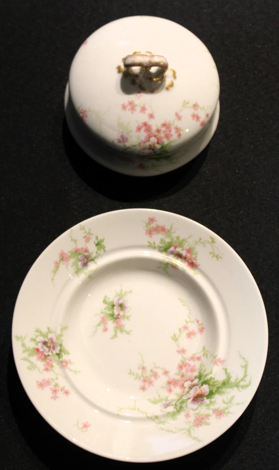 Mantequilla antigua cubierta redonda Wm Guerin patrón GUE52 Limoges Francia Foto 2 de 3