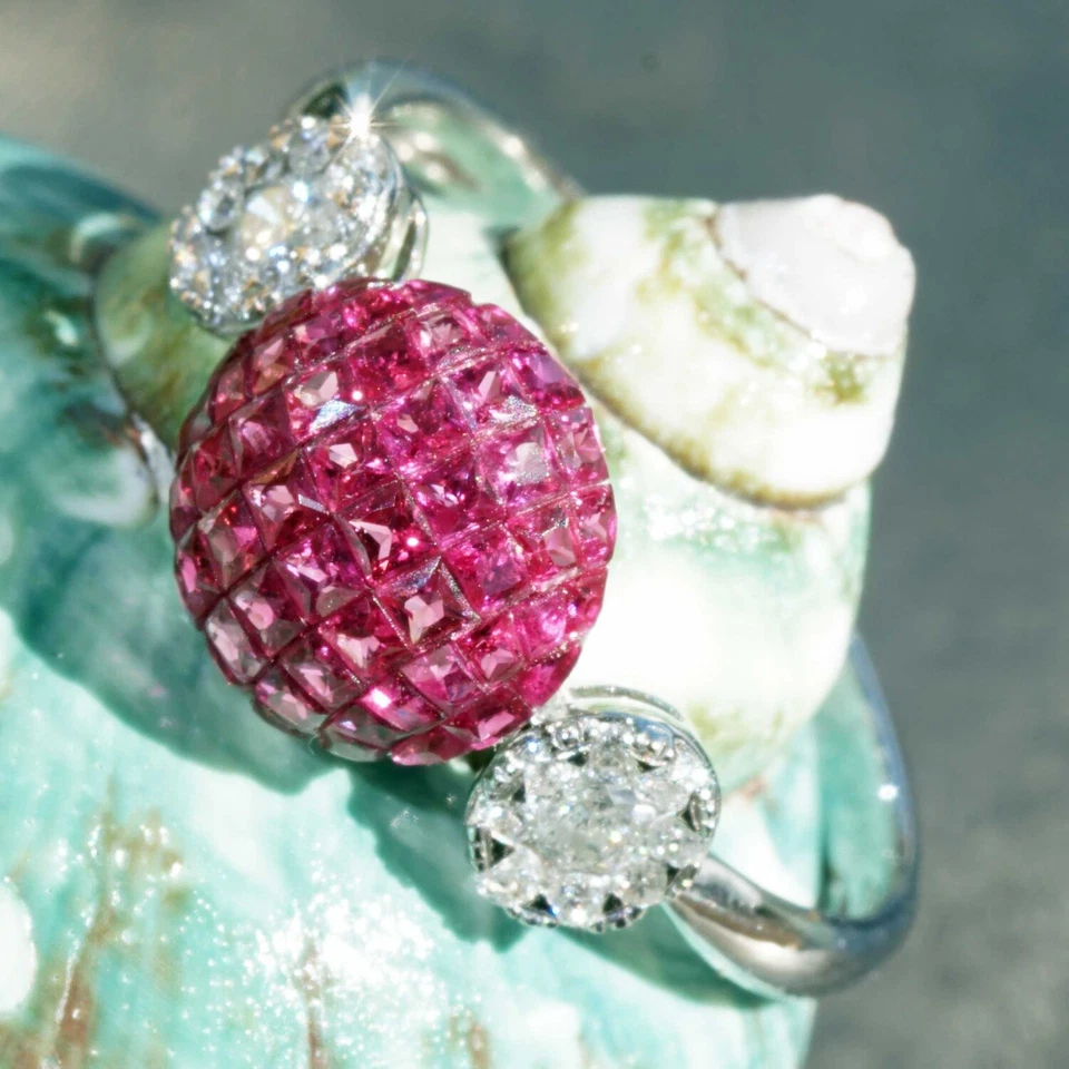 Rubin Brillant Ring 0.70 ct 0.20 ct kuppelartig gefasste Rubincarrees Tolle Fass - Bild 4 von 4