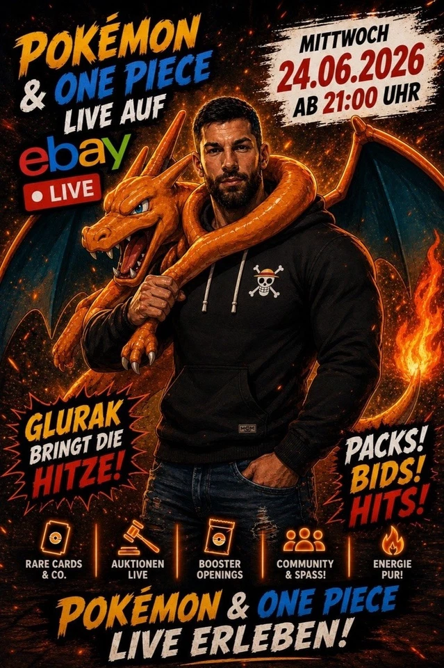 🔥 Pokemon & One Piece Live, Sealed, Booster, Singles & Auktionen ab 21 Uhr