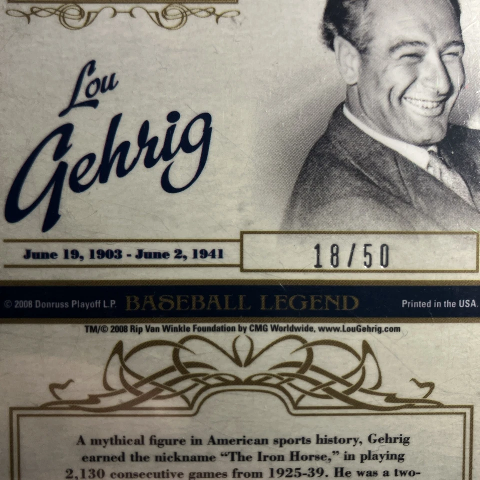 Lou Gehrig siglo celebridad cortes #18/50 New York Yankees leyenda SSP HOF oro/50 Foto 2 de 4