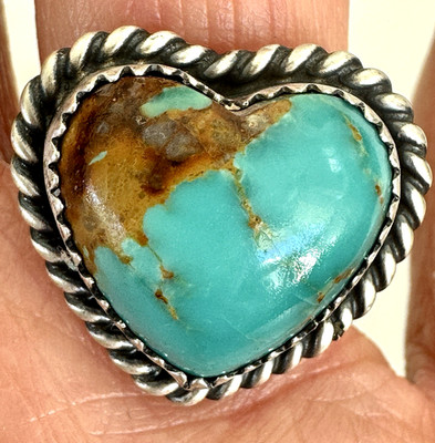 Navajo Heart Turquoise Ring Sz 7 Signed Dixon Sterling Silver Adjustable Native