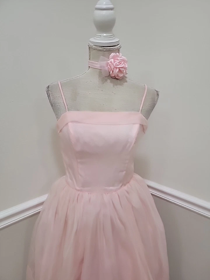 VTG 1950s Mid-Century Pink Chiffon/Cupcake Prom Party Dress  - Image 4 of 4