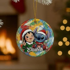 Personalized Lilo And Stitch Holiday Tree Keepsake Gift Christmas Ornament