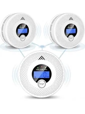 3 Pack Interconnected Smoke & Carbon Monoxide Alarm LCD Battery Powered 