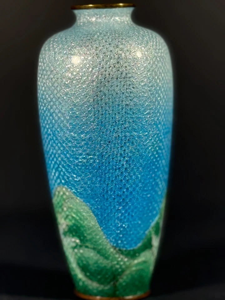 "Florero japonés Meiji de alambre fino cloisonné se traga sobre las olas azul cielo 6""" Foto 3 de 4