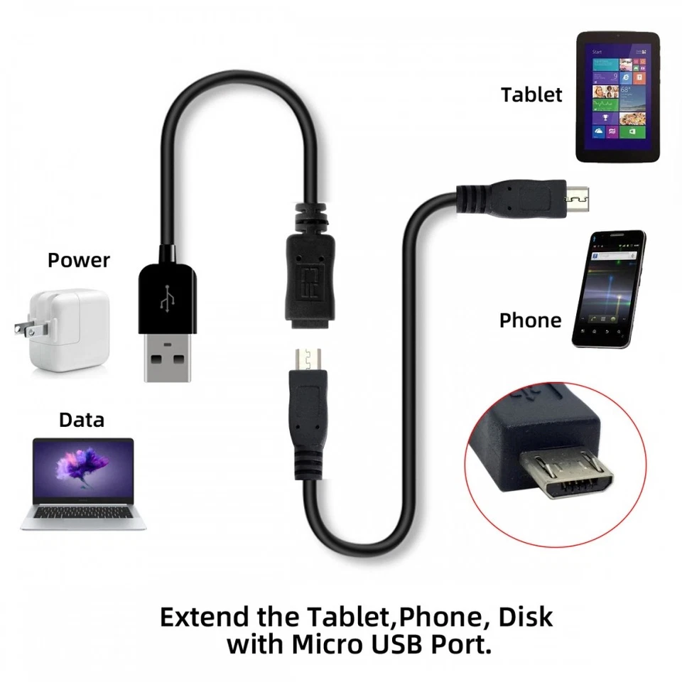 CY Micro USB2.0 Male to Micro USB Male 5Pin Data Charge Cable 100cm for Camera - Image 2 of 4