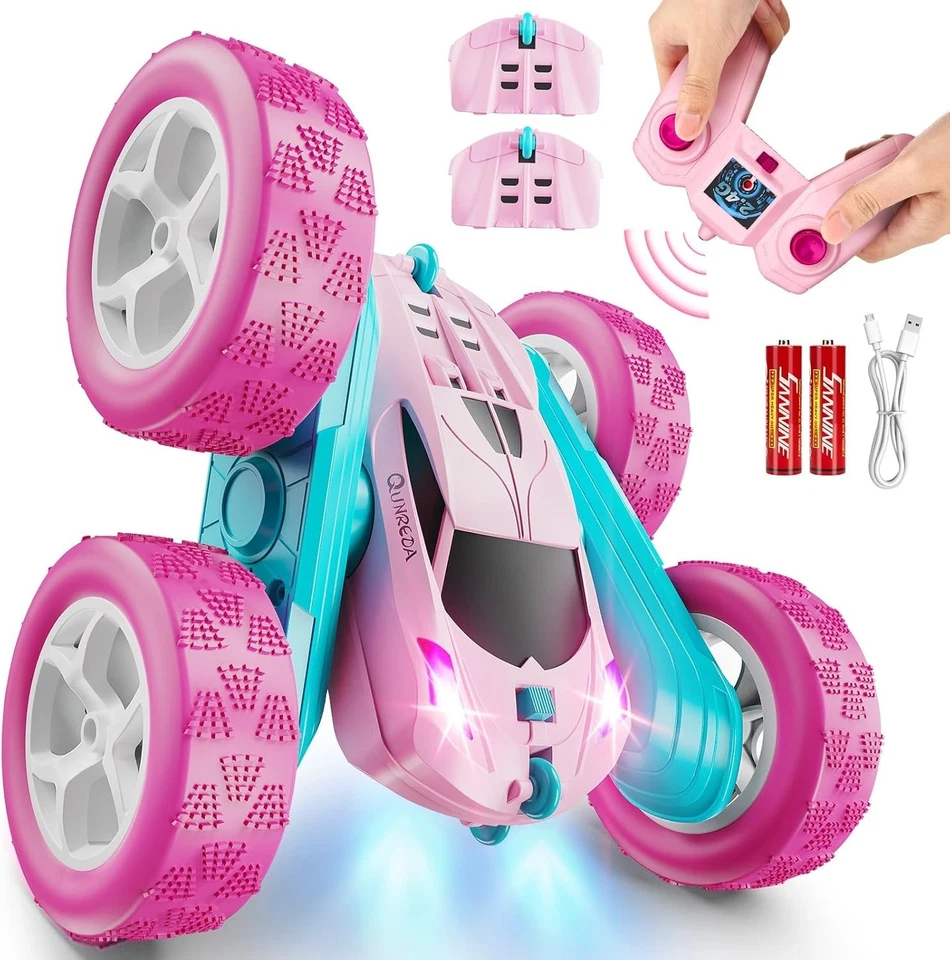 RC Car Pink Remote Control Car for Girls Stunt Car 360° Rotating Off-Road Toy - Image 3 of 4