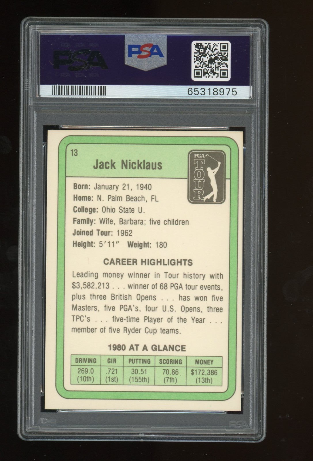 1981 Donruss Jack Nicklaus Auto Autographed Signed RC #13 PSA 7 PSA/DNA 9 view 2