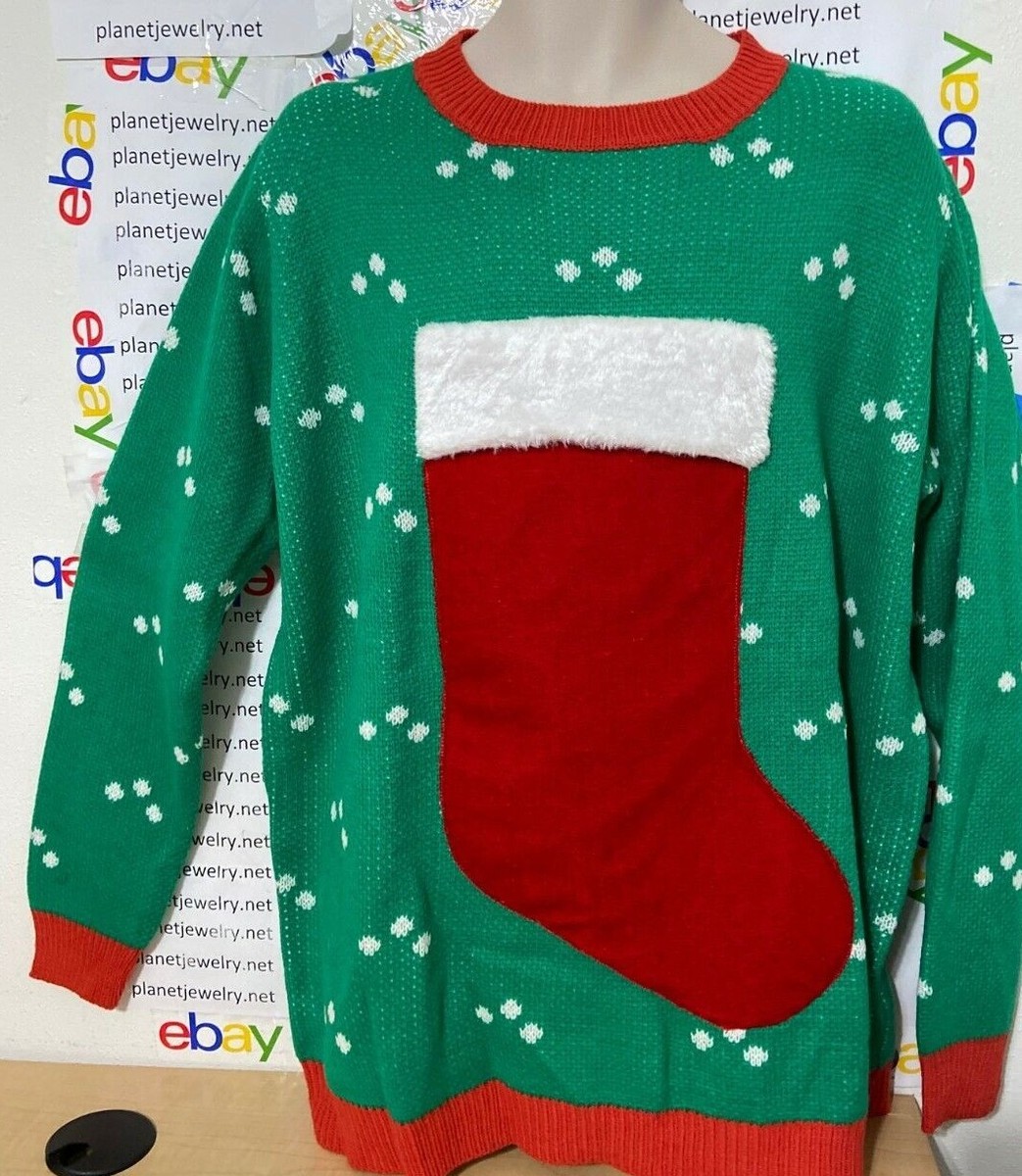 CLASSIC Red CHRISTMAS STOCKING Ugly Christmas SWEATER Men's Size XL, XXL NWT