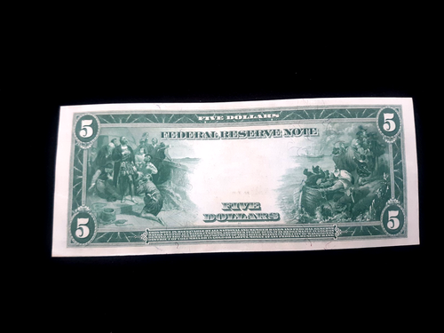 HIGH GRADE CH/CU FULLY EMBOSSED -1914 $5 BLUE SEAL FRN VIRGINIA DISTRICT - #7 - Picture 6 of 7