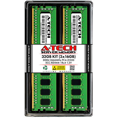 A-Tech 32GB 2x 16GB 1Rx4 PC4-21300R DDR4 2666MHz ECC REG RDIMM Server Memory RAM