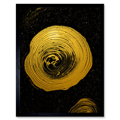 Gold Effekt Gelb Schwarz Farbe Spirale Abstrakt Gerahmt Wandkunstdruck 9X7 Zoll